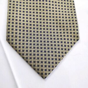 BRIANI 100% Silk Men's Necktie Luxury Gold and Navy Basketweave Pattern